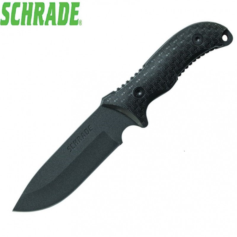 Schrade SCHF36 Frontier Fixed 5.05" Black Blade, TPE Handles, Nylon Sheath, Ferro Rod, Sharpening Stone